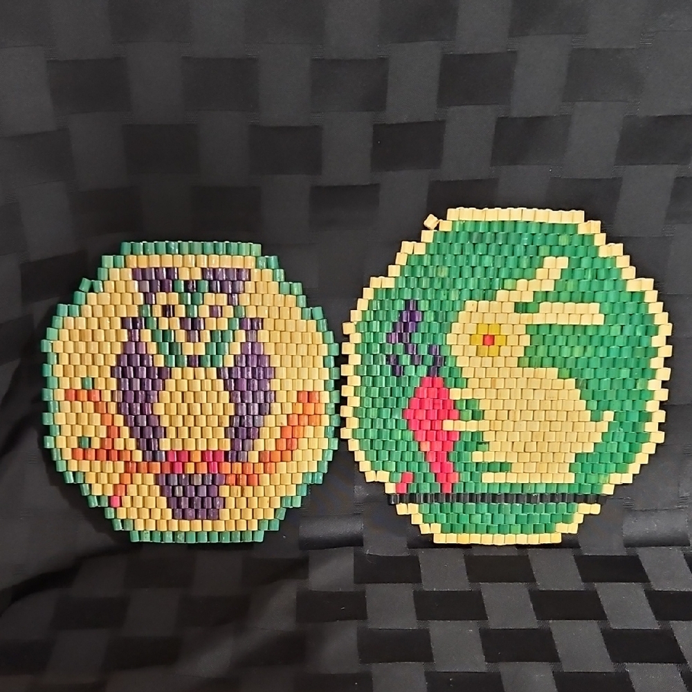 Colorful Owl and Rabbit Folk Art Trivets/ Wall Art